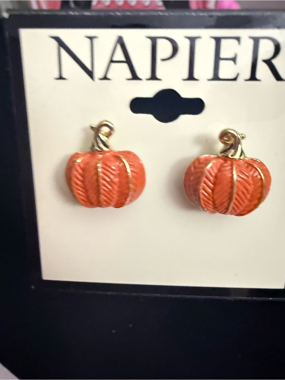 Napier Orange Pumpkin Stud Earrings with Gold Accents